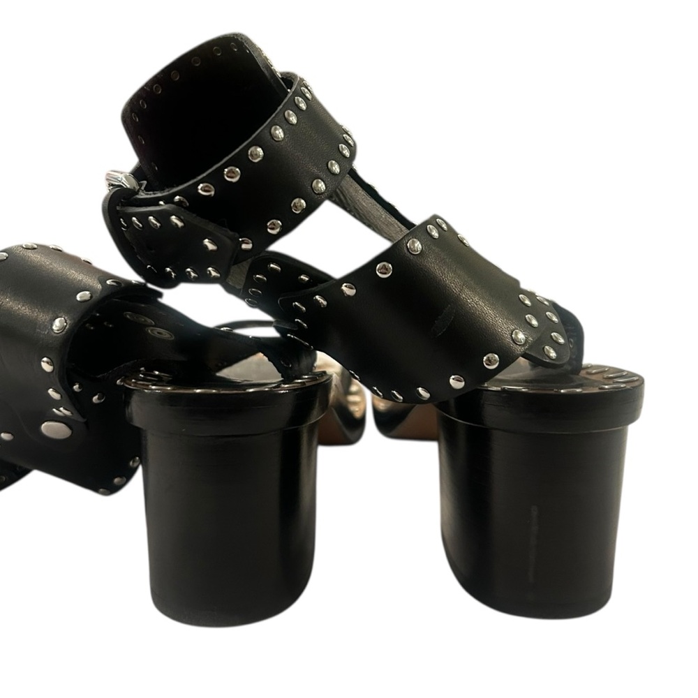 Isabel Marant Jaeryn Leather Studded Ankle Buckle 2" Block Heel w/box - Picture 5 of 6
